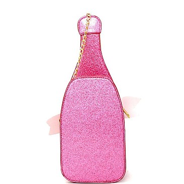 PPC5954-LP Glittery Champagne Bottle Theme Novelty Cross Body