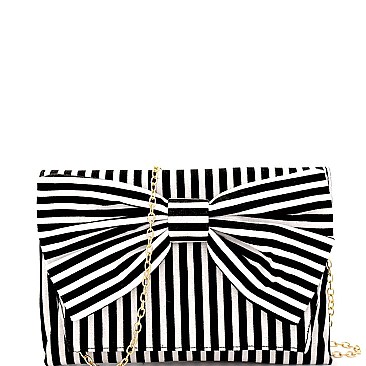 PPC6022-Bow-LP Accent Vintage Canvas Striped Clutch