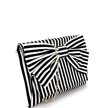 PPC6022-Bow-LP Accent Vintage Canvas Striped Clutch