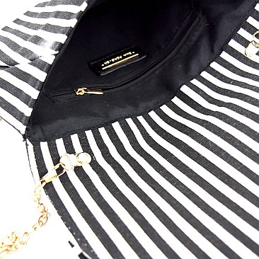 PPC6022-Bow-LP Accent Vintage Canvas Striped Clutch