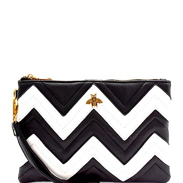 MH-PPC6188 Zig Zag Color Block Clutch with Bee Charm