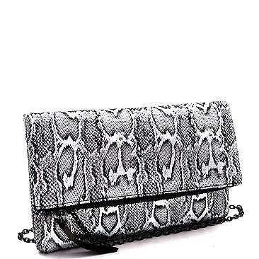 METALLIC FLAP SNAKE PRINT CLUTCH