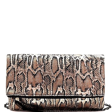 METALLIC FLAP SNAKE PRINT CLUTCH