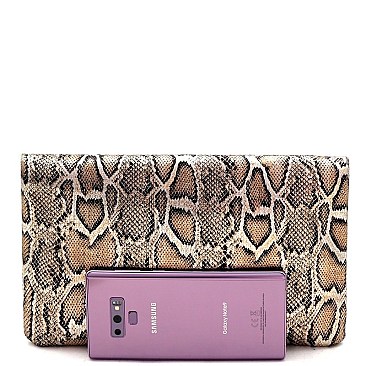 METALLIC FLAP SNAKE PRINT CLUTCH