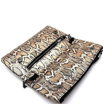 METALLIC FLAP SNAKE PRINT CLUTCH