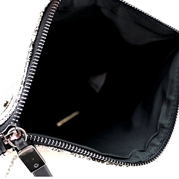 METALLIC FLAP SNAKE PRINT CLUTCH