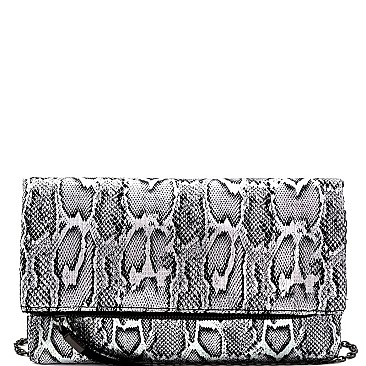 METALLIC FLAP SNAKE PRINT CLUTCH