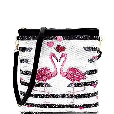 Flamingo Heart Print Striped Sequin Cross Body MH-PPC6304