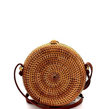 Woven Bamboo Round Shoulder Bag Natural