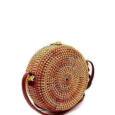 Woven Bamboo Round Shoulder Bag Natural