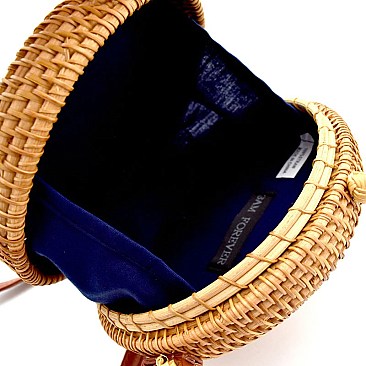 Woven Bamboo Round Shoulder Bag Natural