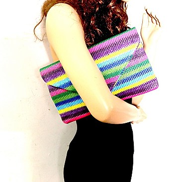 Multi-Color Woven Straw Envelope Clutch MH-PPC6443