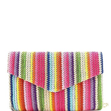 Multi-Color Woven Straw Envelope Clutch