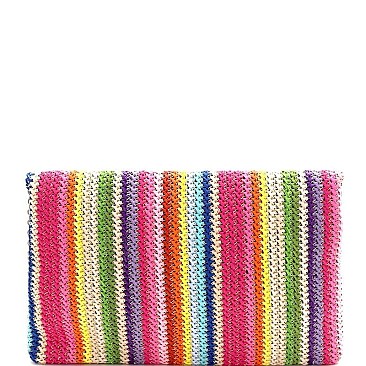 Multi-Color Woven Straw Envelope Clutch