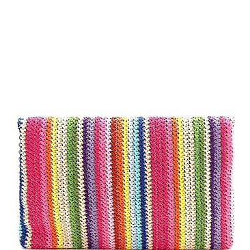 Multi-Color Woven Straw Envelope Clutch