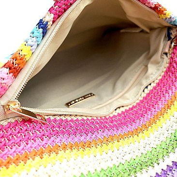 Multi-Color Woven Straw Envelope Clutch
