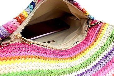 Multi-Color Woven Straw Envelope Clutch