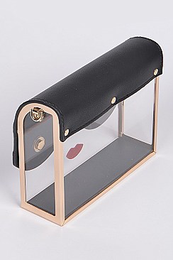 Transparent Lips Accent Style Clutch