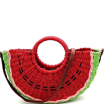 Handmade Natural Straw Watermelon Print Novelty Straw Basket Purse