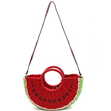 Handmade Natural Straw Watermelon Print Novelty Straw Basket Purse