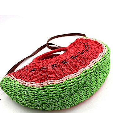 Handmade Natural Straw Watermelon Print Novelty Straw Basket Purse
