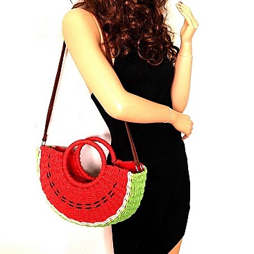 Handmade Natural Straw Watermelon Print Novelty Straw Basket Purse