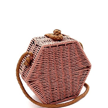 BOXY HEXAGON STRAW CROSS BODY SHOULDER BAG