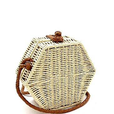 BOXY HEXAGON STRAW CROSS BODY SHOULDER BAG