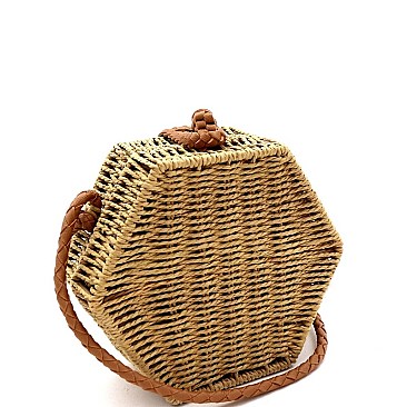 BOXY HEXAGON STRAW CROSS BODY SHOULDER BAG