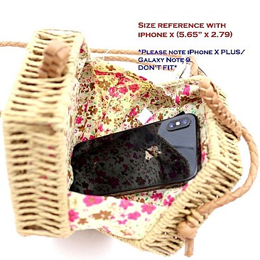 BOXY HEXAGON STRAW CROSS BODY SHOULDER BAG