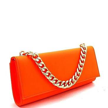 Chain Accent 2-Way Push-Lock Clutch Shoulder Bag