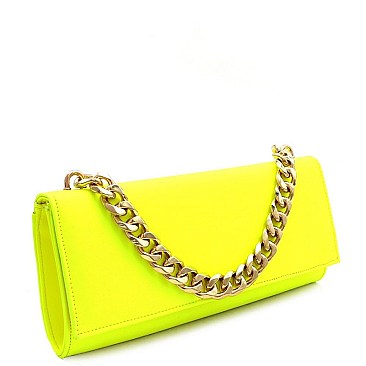 Chain Accent 2-Way Push-Lock Clutch Shoulder Bag