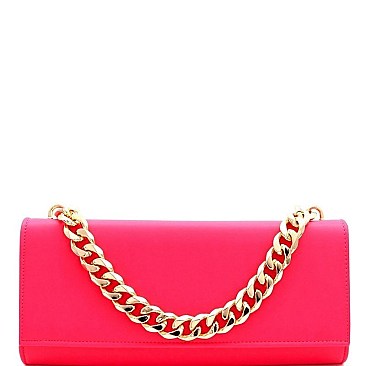 Chain Accent 2-Way Push-Lock Clutch Shoulder Bag