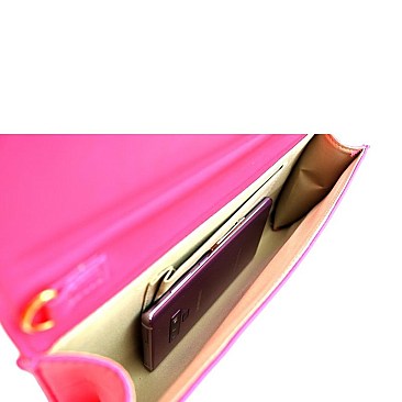 Chain Accent 2-Way Push-Lock Clutch Shoulder Bag