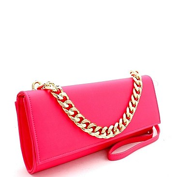 Chain Accent 2-Way Push-Lock Clutch Shoulder Bag