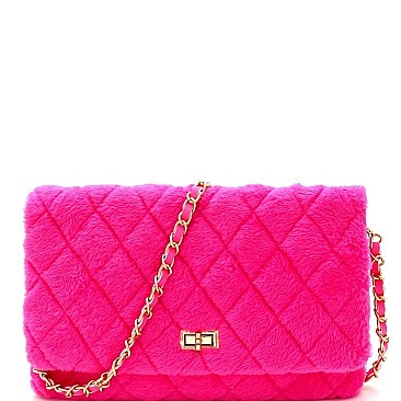 TURN LOCK QUILTED FAUX FUR CROSS BODY