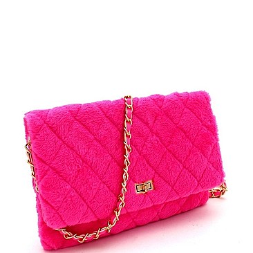 TURN LOCK QUILTED FAUX FUR CROSS BODY