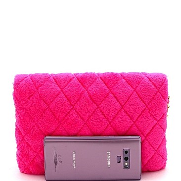 TURN LOCK QUILTED FAUX FUR CROSS BODY