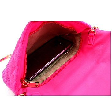 TURN LOCK QUILTED FAUX FUR CROSS BODY