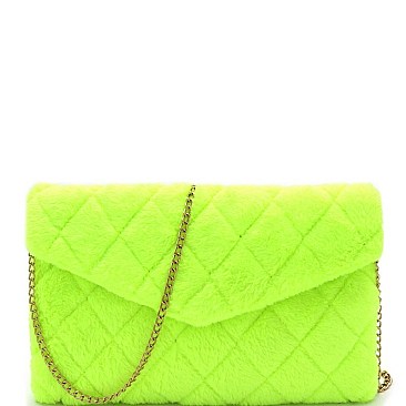 FAUX FUR ENVELOPE QUILTED CLUTCH