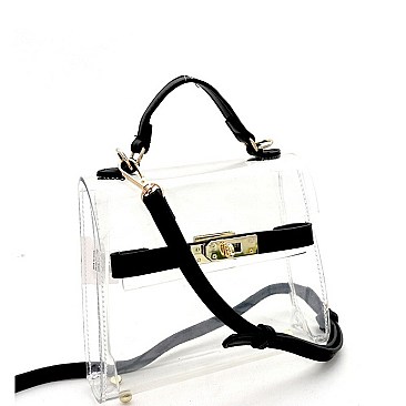 MEDIUM TRANSPARENT TURN-LOCK SATCHEL