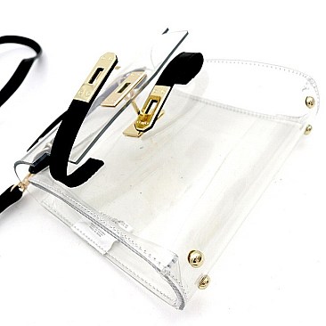 MEDIUM TRANSPARENT TURN-LOCK SATCHEL