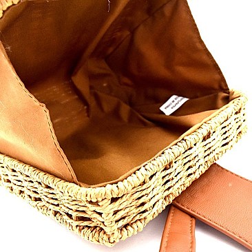 Woven Bamboo Push-Lock Boxy Crossbody Shoulder Bag MH-PPC5926