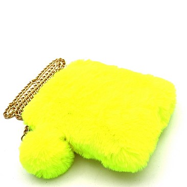 FAUX FUR POM POM ACCENT CELLPHONE HOLDER CROSS BODY