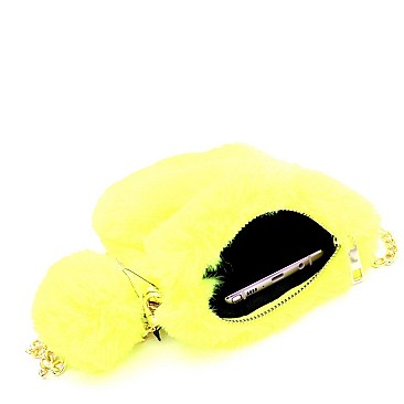 FAUX FUR POM POM ACCENT CELLPHONE HOLDER CROSS BODY
