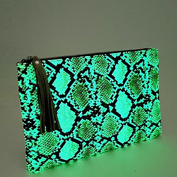 Luminescent Snake Print Large Hand Clutch