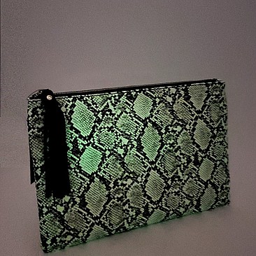 Luminescent Snake Print Large Hand Clutch