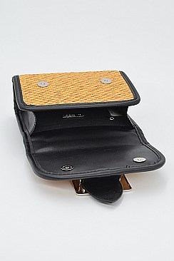 Cross Chain Body Strap Straw And Leather Clutch
