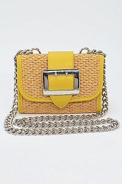 Cross Chain Body Strap Straw And Leather Clutch