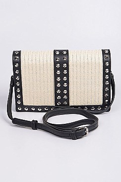 Studded Straw Clutch Bag